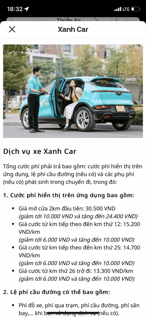 Thông tin về từng loại hình dịch vụ sẽ được hiển thị trên màn hình (nguồn: Sưu tầm)