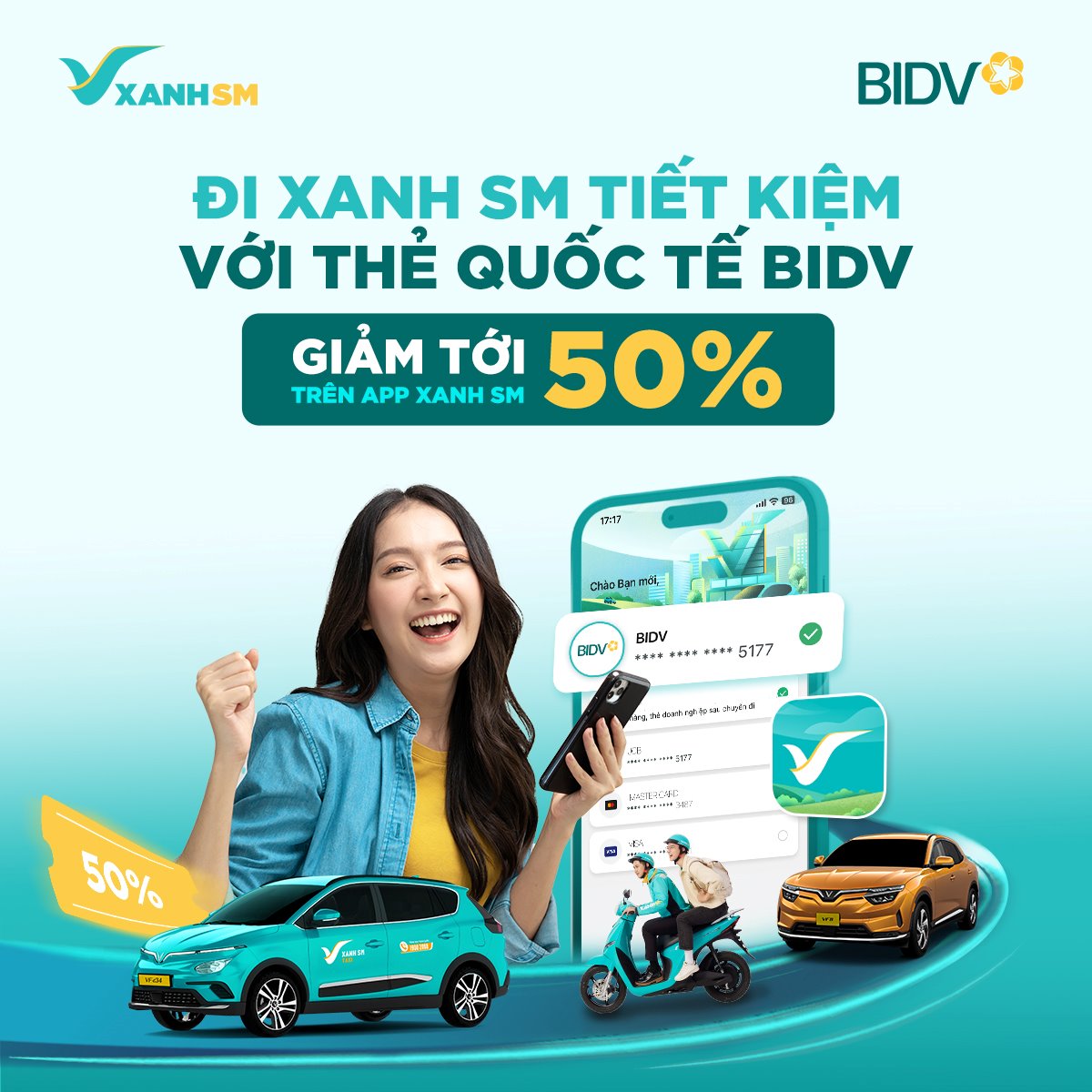 Đặc quyền tặng chủ thẻ Quốc tế BIDV khi đặt xe trên ứng dụng Xanh SM ...