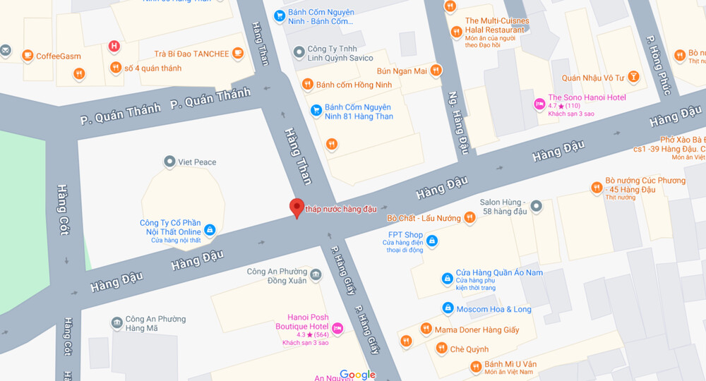 Bản đồ Google Maps với vị trí bốt Hàng Đậu được đánh dấu rõ ràng (Ảnh: Google maps)