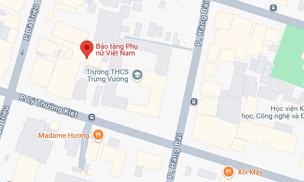 Vị trí của bảo tàng Phụ nữ Việt Nam trên bản đồ (Ảnh: Google Maps)