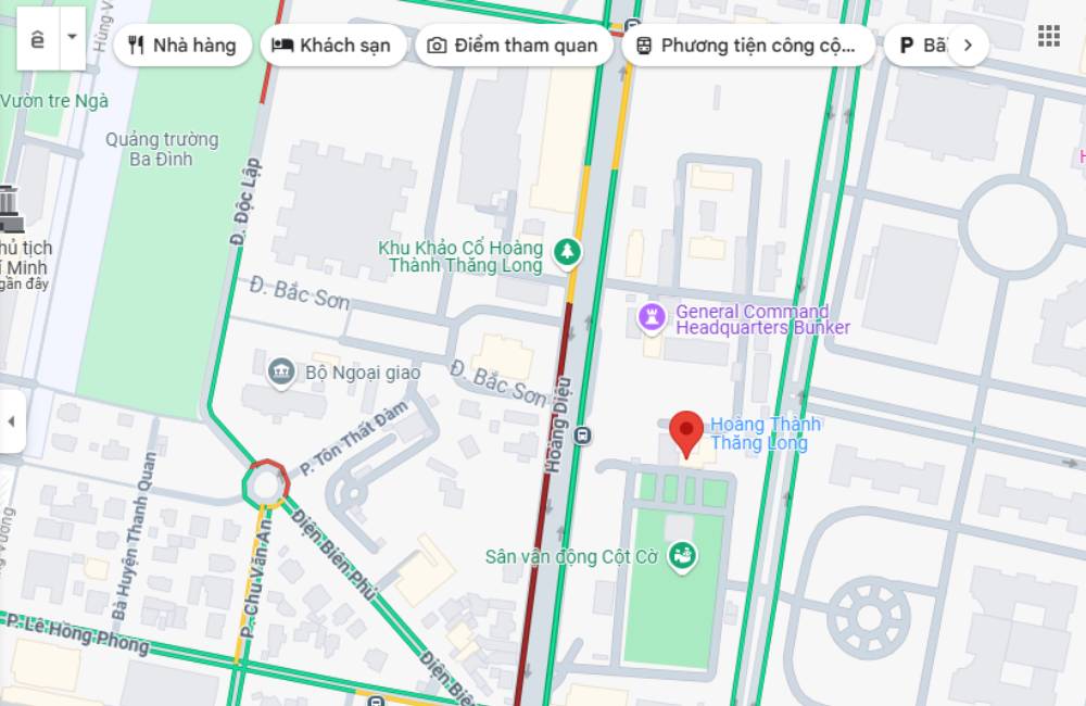 Vị trí của Hoàng Thành Thăng Long trên bản đồ. (Ảnh: Google maps)