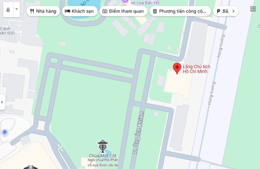 Vị trí Lăng Chủ Tịch Hồ Chí Minh trên maps. (Ảnh: Google maps)