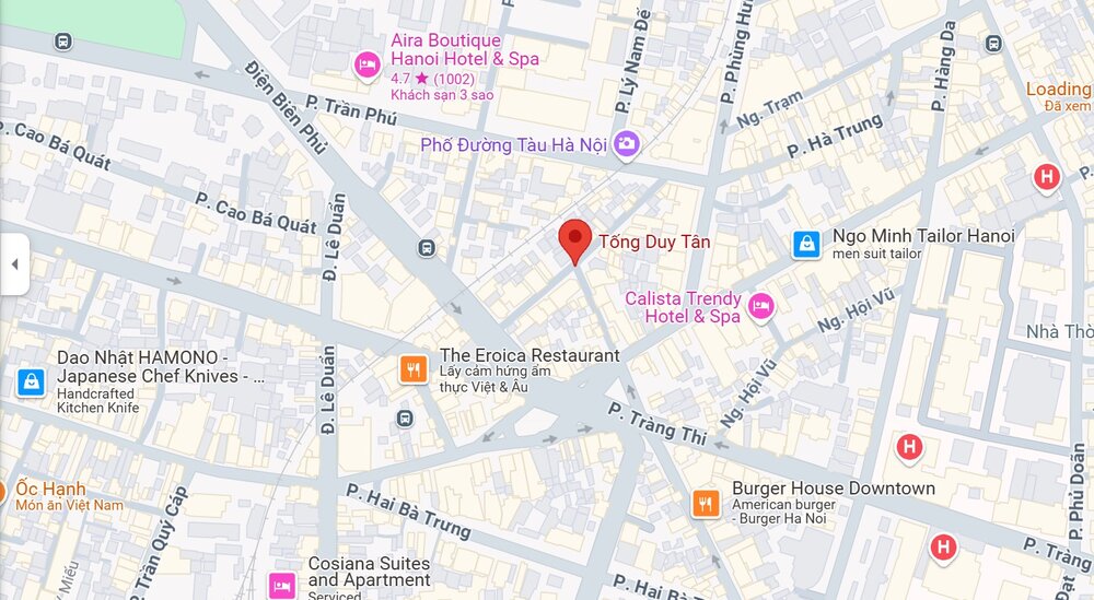 Bản đồ Google Maps với vị trí phố Tống Duy Tân được đánh dấu rõ ràng (Ảnh: Google maps)