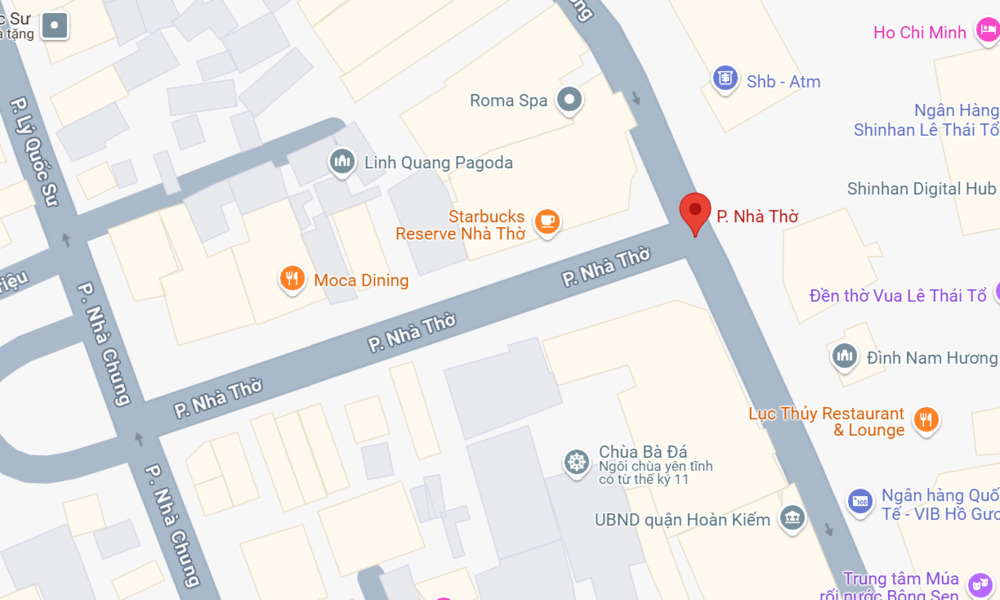 Phố Nhà Thờ nằm tại trung tâm quận Hoàn Kiếm. (Ảnh: Google maps)