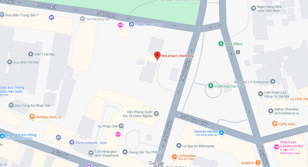 Vị trí Nhà khách Chính Phủ trên bản đồ (Ảnh: Google maps)