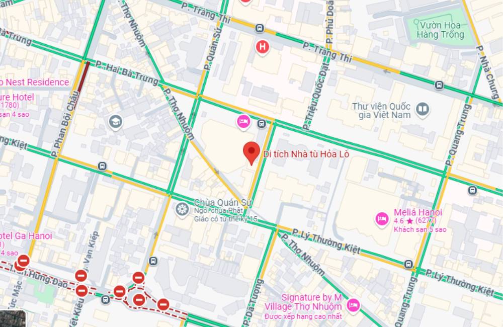 Vị trí của Nhà Tù Hoả Lò trên bản đồ. (Ảnh: Google Maps)