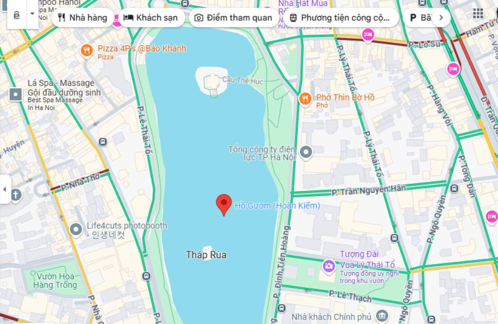 Vị trí của Hồ Hoàn Kiếm trên maps. (Ảnh: Google Maps)