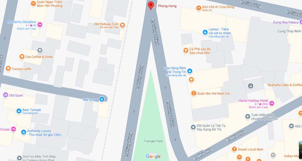 Bản đồ Google Maps chỉ dẫn đến phố Phùng Hưng (Ảnh: Google maps)