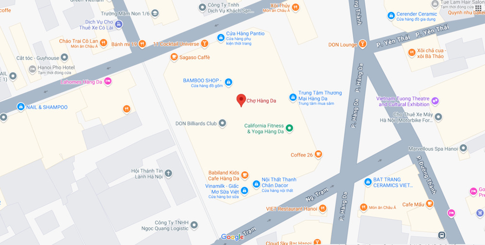 Vị trí chợ Hàng Da trên bản đồ (Ảnh: Google maps)