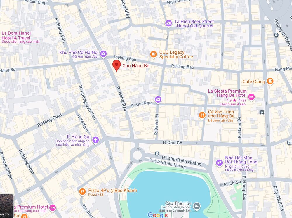 Bản đồ Google Maps với vị trí chợ Hàng Bè được đánh dấu rõ ràng (Ảnh: Google maps)