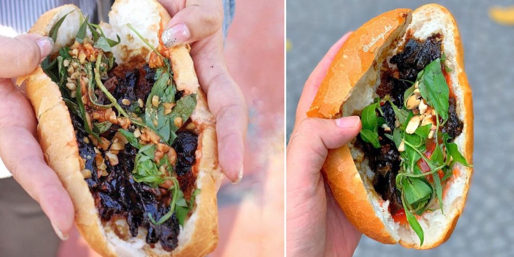 Bánh mì bò lụi trong chợ. 