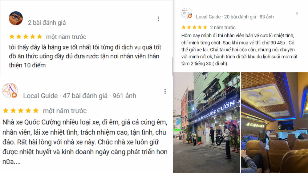 Những đánh giá tích cực từ khách hàng tới nhà xe Quốc Cường.