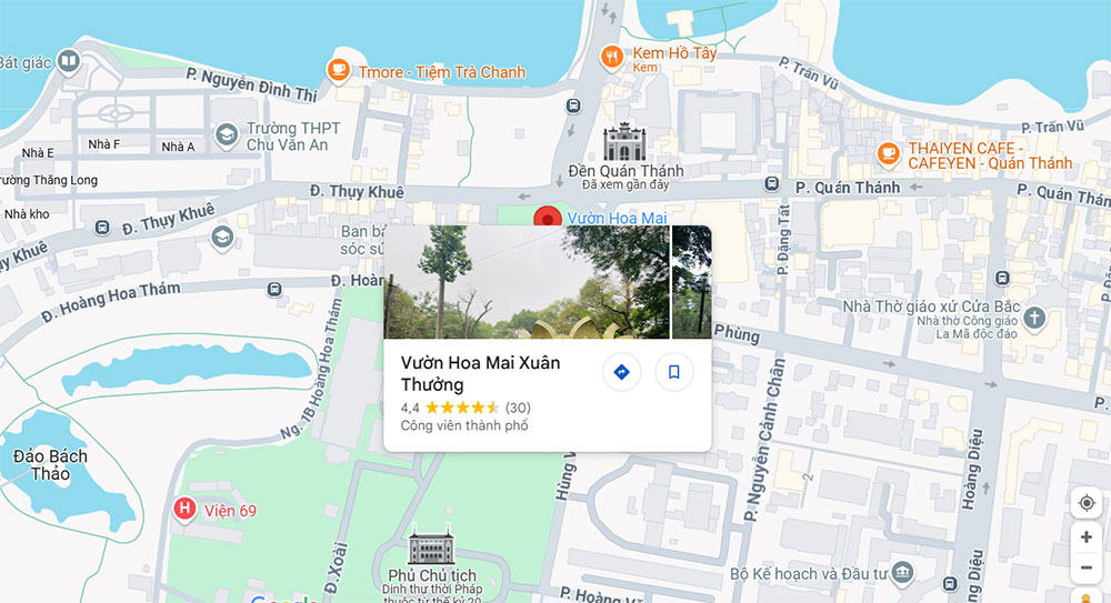 Ảnh Google Map vườn hoa nổi tiếng tại phố Mai Xuân Thưởng (Ảnh: Google Maps)