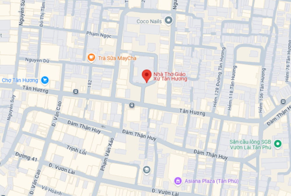 Hình ảnh vị trí giáo xứ Tân Hương trên bản đồ. (Ảnh: Google Maps)