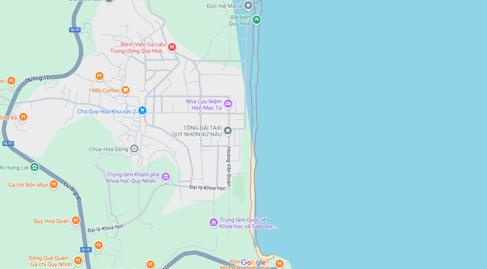 Vị trí bãi biển Quy Hòa được đánh dấu trên bản đồ (Ảnh: Google maps)