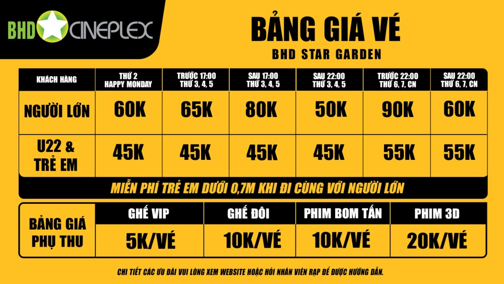 Bảng giá vé BHD Cineplex