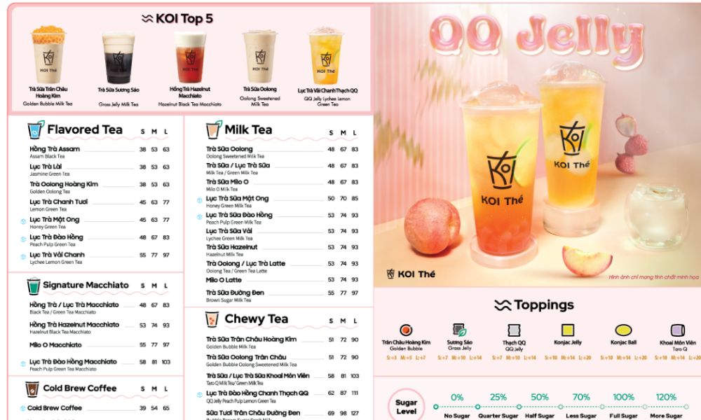 Menu nước ở KOI Thé.