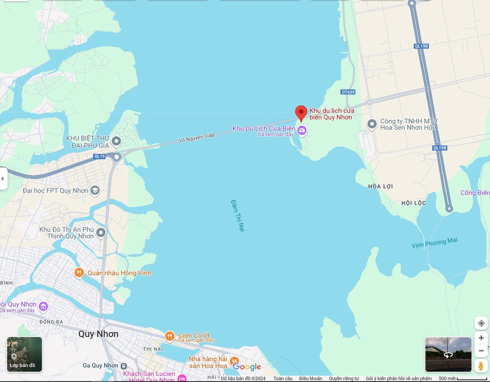 Vị trí của Khu du lịch Cửa Biển Quy Nhơn trên bản đồ (Ảnh: Google maps)