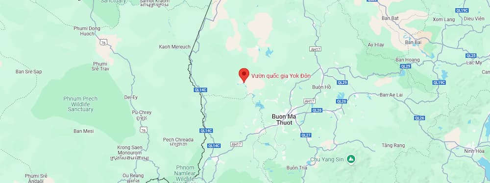 Diện tích vườn quốc gia Yok Đôn lớn thứ hai toàn quốc (Ảnh: Google Map)