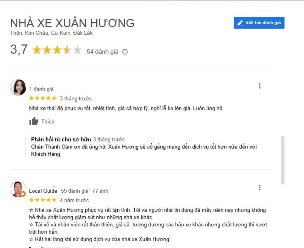 Nhà xe Xuân Hương được nhiều hành khách đánh giá là một lựa chọn đáng tin cậy 
