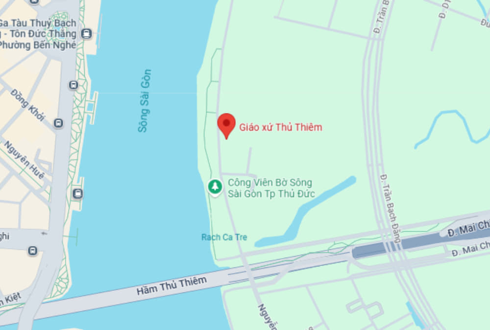 Hình ảnh vị trí nhà thờ Thủ Thiêm trên bản đồ (Ảnh: Google Maps)