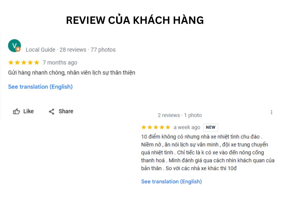 Đánh giá của khách hàng về nhà xe Vân Anh (Ảnh: Google map)