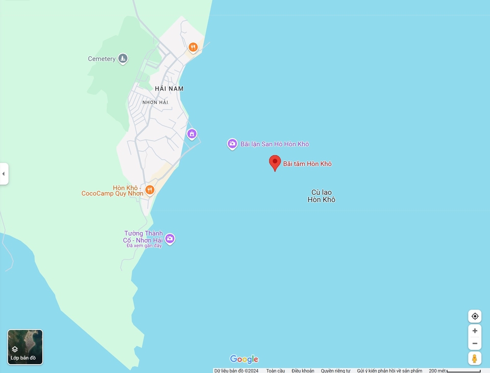 Bản đồ vị trí Hòn Khô Quy Nhơn (Ảnh: Nguồn Google Map)