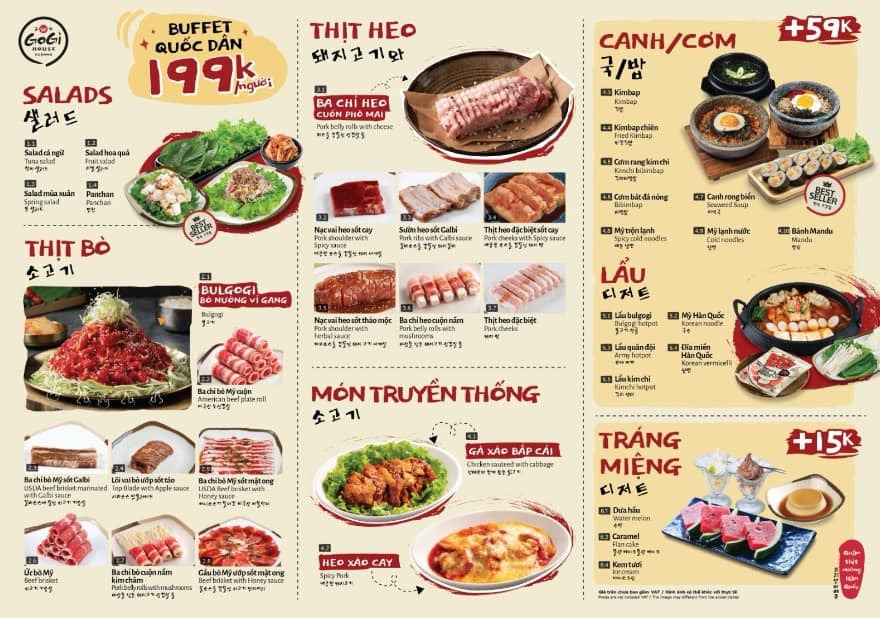 Menu đa dạng của GOGI House Lotte Tây Hồ. (Nguồn: Sưu tầm Internet)