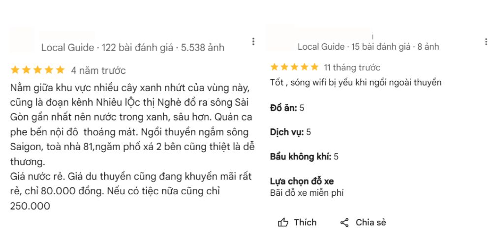 Đánh giá khách hàng về Cà Phê Du Thuyền Sài Gòn. 