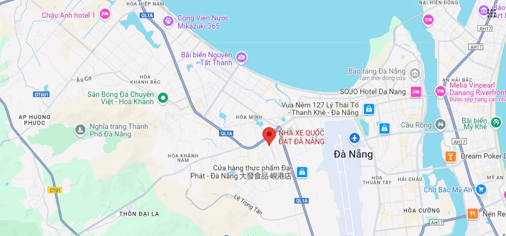 Vị trí của văn phòng nhà xe Quốc Đạt ở TP. Đà Nẵng