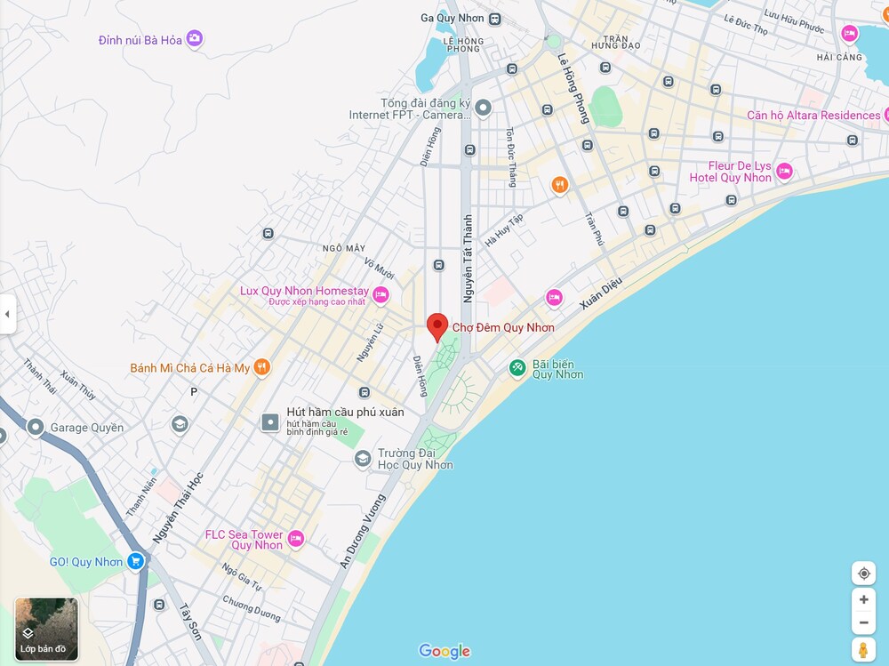 Vị trí Chợ đêm Quy Nhơn trên bản đồ (Ảnh: Google maps)