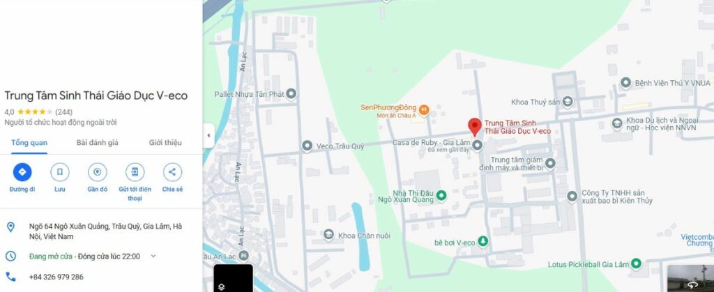 V-ECO là trung tâm sinh thái giáo dục ngay gần trung tâm Hà Nội (Ảnh: Google Maps)