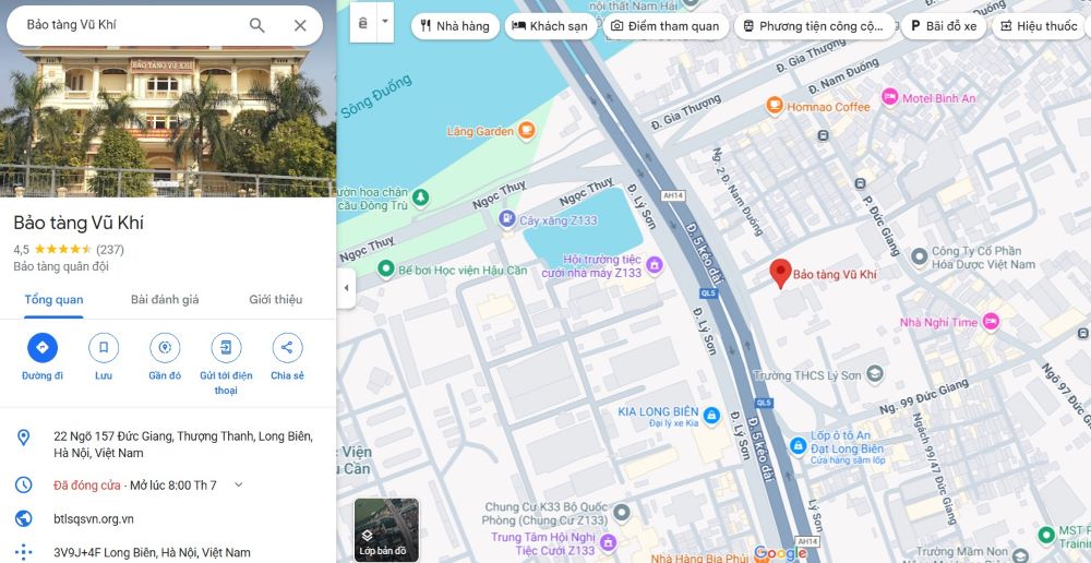 Bảo tàng vũ khí nằm ở Long Biên, Hà Nội (Ảnh: Google Maps)