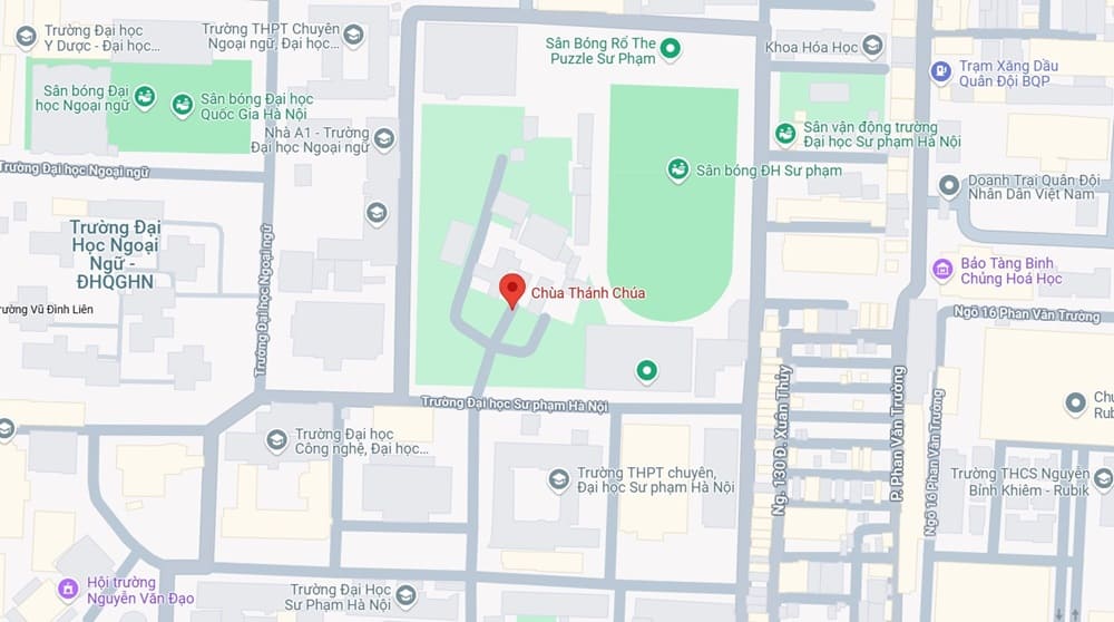 Chùa Thánh Chúa hiện nằm ngay trong khuôn viên trường Đại học Sư phạm Hà Nội (Ảnh: Google Maps)