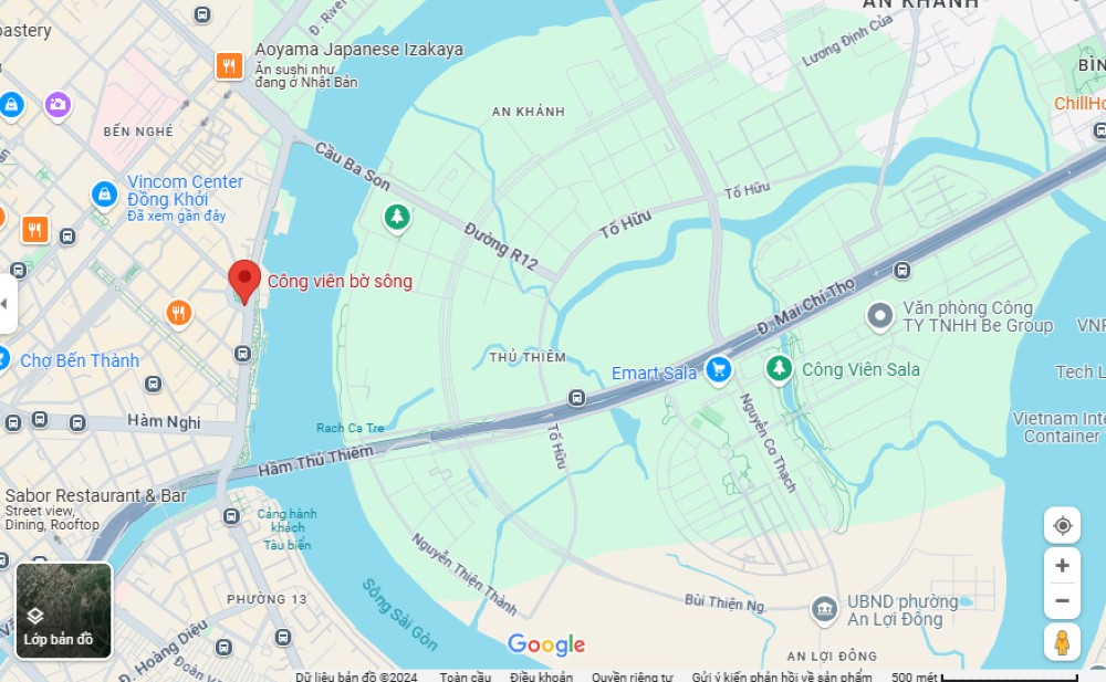 Hình ảnh công viên bến Bạch Đằng trên Google Maps.