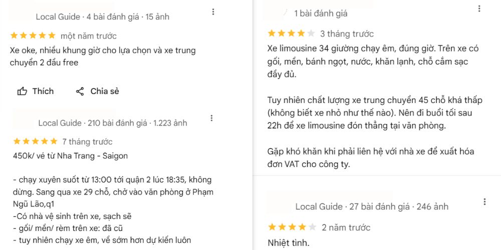 Nhà xe Khanh Phong nhận được nhiều đánh giá tích cực của khách hàng về dịch vụ.