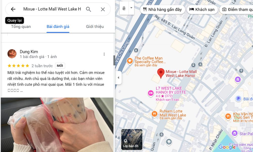 Đánh giá tích cực của khách hàng khi trải nghiệm tại Mixue Lotte Tây Hồ. 