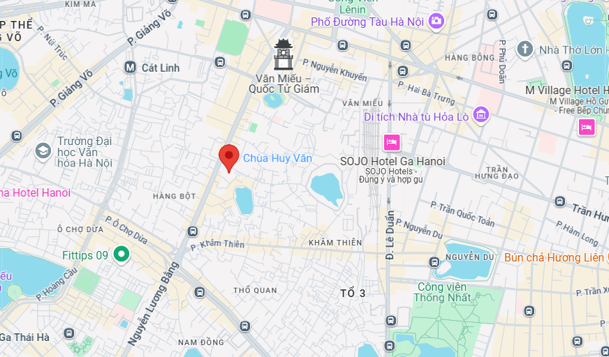 Chùa Huy Văn Nằm tại số 83 phố Huy Văn, Văn Chương, Đống Đa, Hà Nội. (Ảnh: googlemap.com)