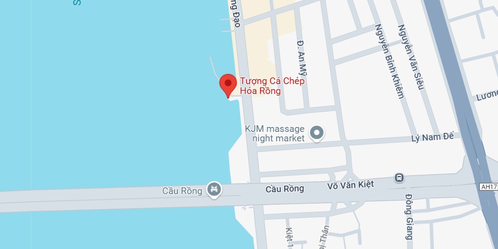 Vị trí tượng cá chép hóa rồng trên sông Hàn (Ảnh: Google maps)