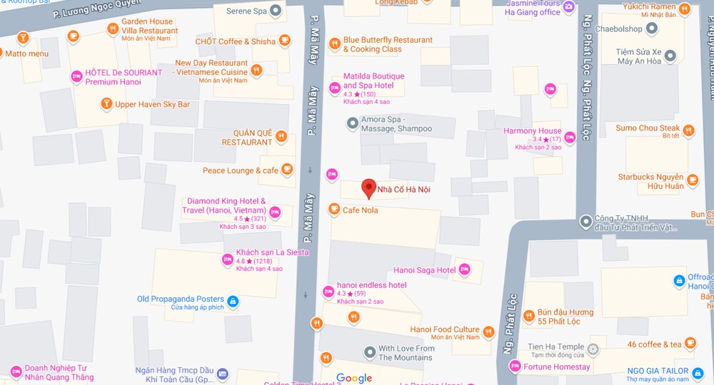 Bản đồ Google Maps với vị trí nhà cổ Mã Mây được đánh dấu ( Ảnh: Google maps)