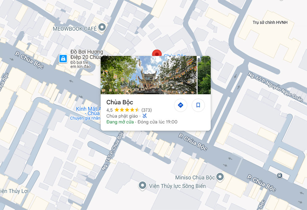 Ảnh Google Map chùa Bộc