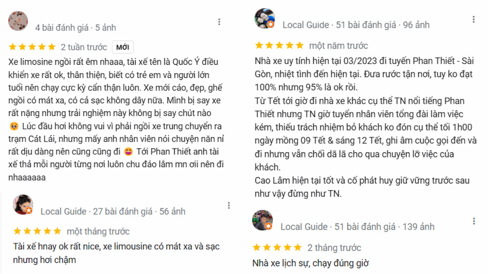 Nhà xe Cao Lâm nhận về nhiều đánh giá tích cực từ khách hàng.