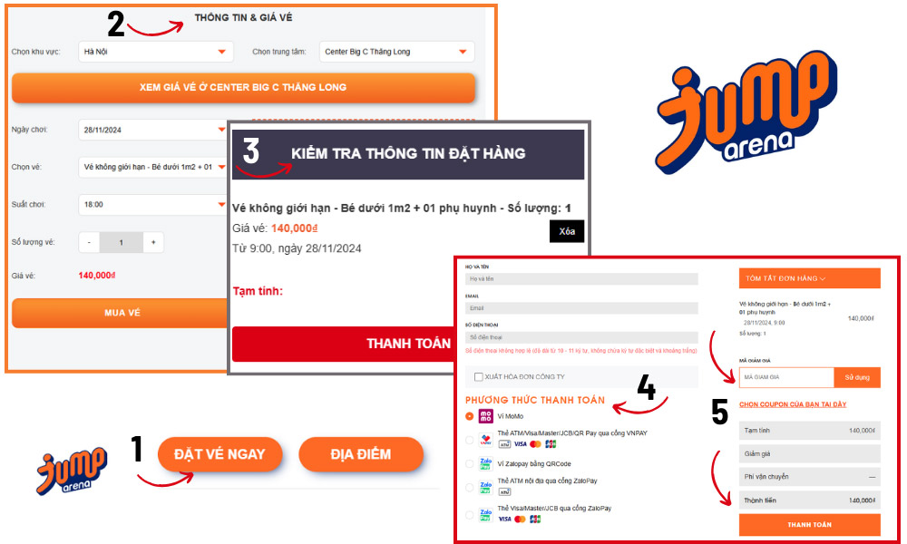 Hướng dẫn đặt vé online khu vui chơi Jump Arena Big C