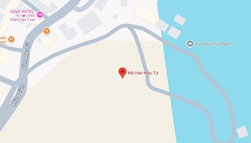 Bản đồ Google Maps với vị trí mộ Hàn Mặc Tử được đánh dấu rõ ràng (Ảnh: Google maps)