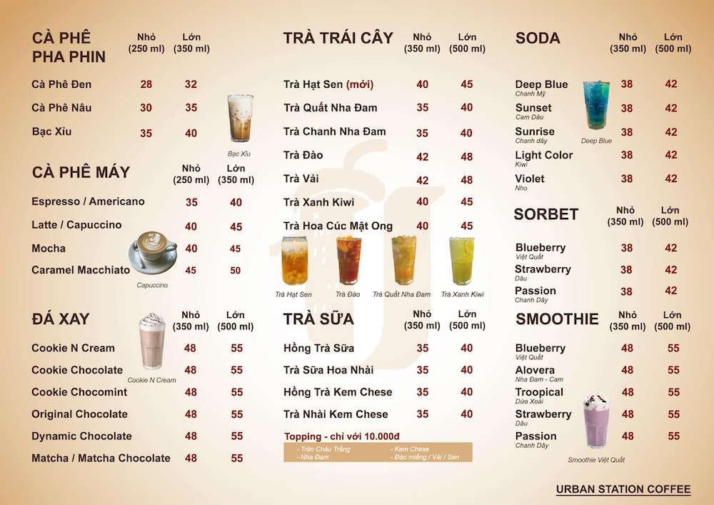 Menu đa dạng, hấp dẫn tại Urban Station Coffee