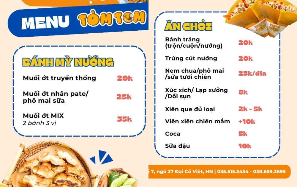 Menu của quán Tòm Tem Quán 