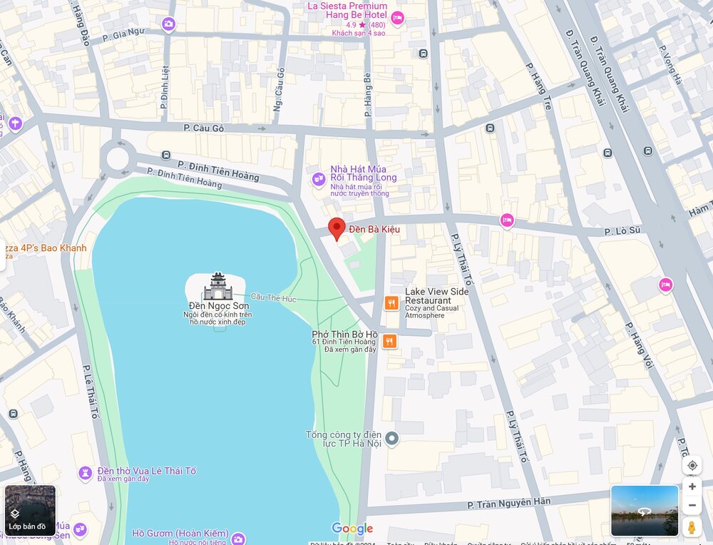 Bản đồ Google Maps hiển thị vị trí của Đền Bà Kiệu (Ảnh: Nguồn Google Map)