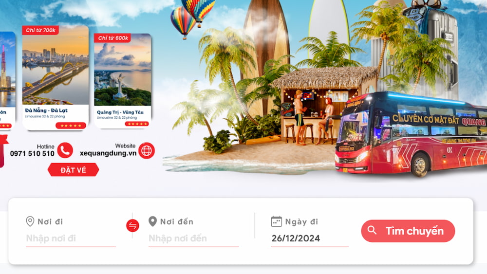 Đặt vé trực tiếp qua website của nhà xe Quang Dũng.