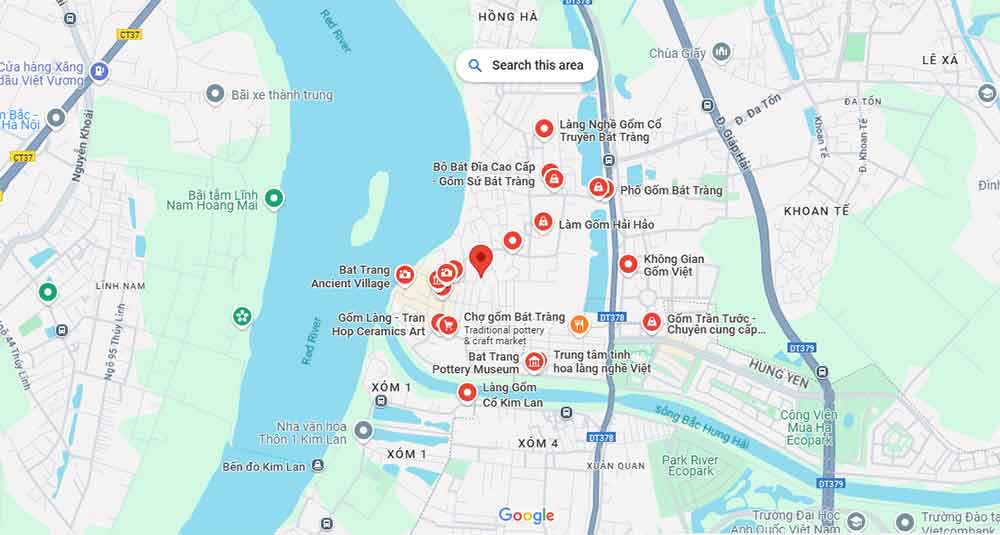 Vị trí làng gốm Bát Tràng trên bản đồ giúp du khách dễ dàng tìm được làng gốm Bát Tràng ở đâu 