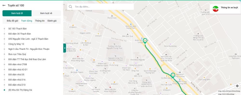 Tuyến đường tuyến xe buýt 100 đi từ bến Long Biên đến Đặng Xá